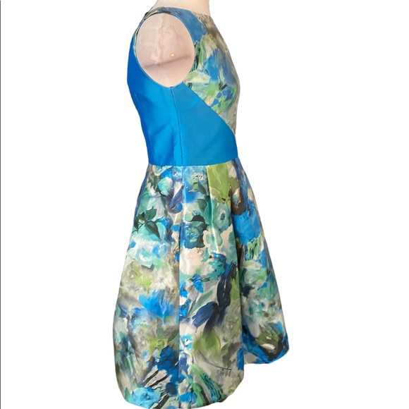 THEIA floral blue dress sz-4 - Picture 3 of 7
